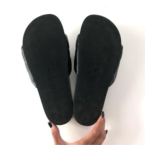 Louis Vuitton Jumbo Flatform Monogram Mules Black Leather Slip On Sandals 38 - Picture 6 of 8